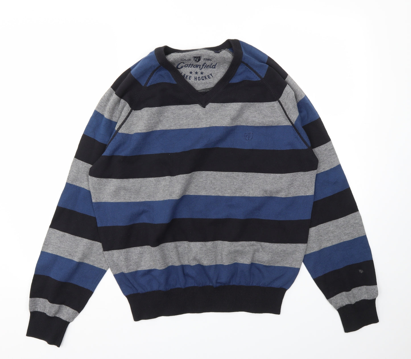 LAKE HOCKEY Mens Blue Striped  Pullover Sweatshirt Size L