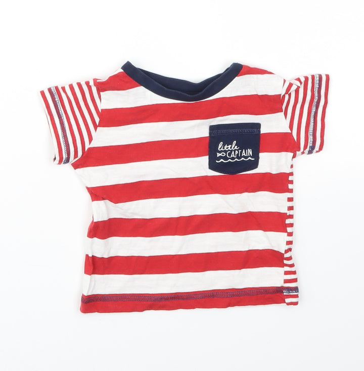 Matalan Boys Red Striped Basic T-Shirt Size 6-9 Months