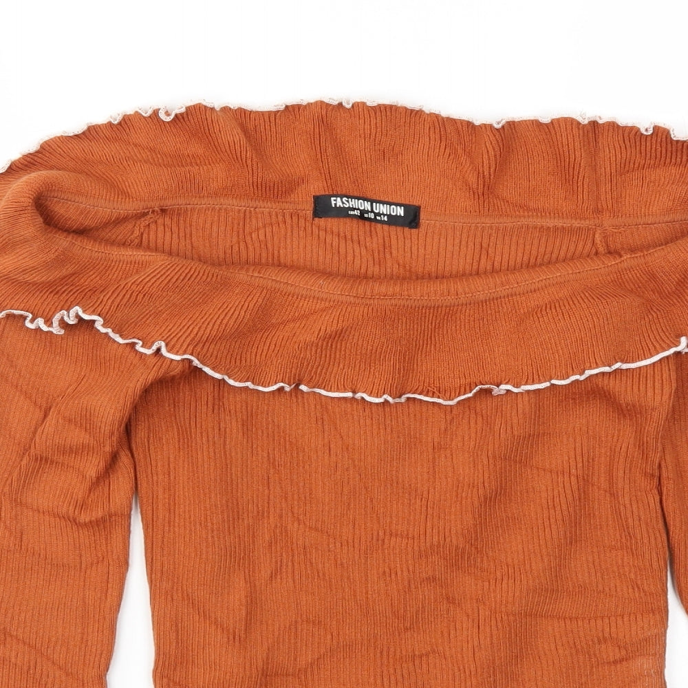 FASHON UNION  Womens Brown   Basic T-Shirt Size 14