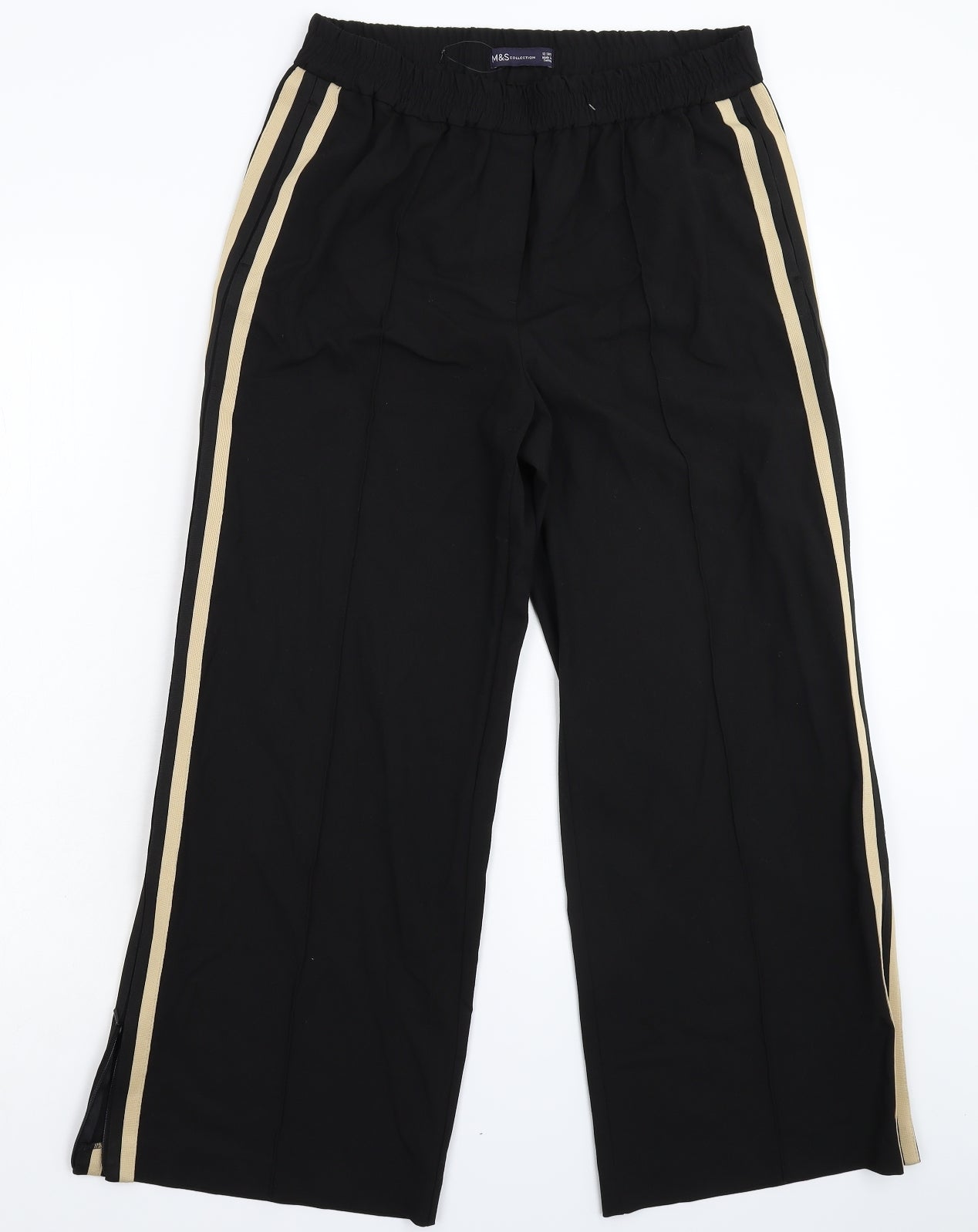 Marks and Spencer Womens Black Striped  Trousers  Size 12 L27 in