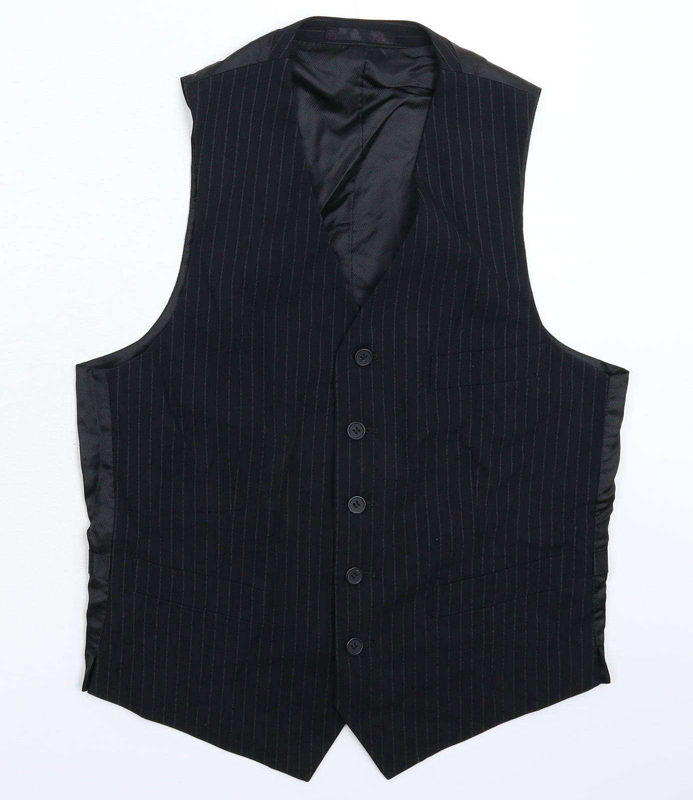 Primark Mens Black Striped  Jacket Suit Waistcoat Size S