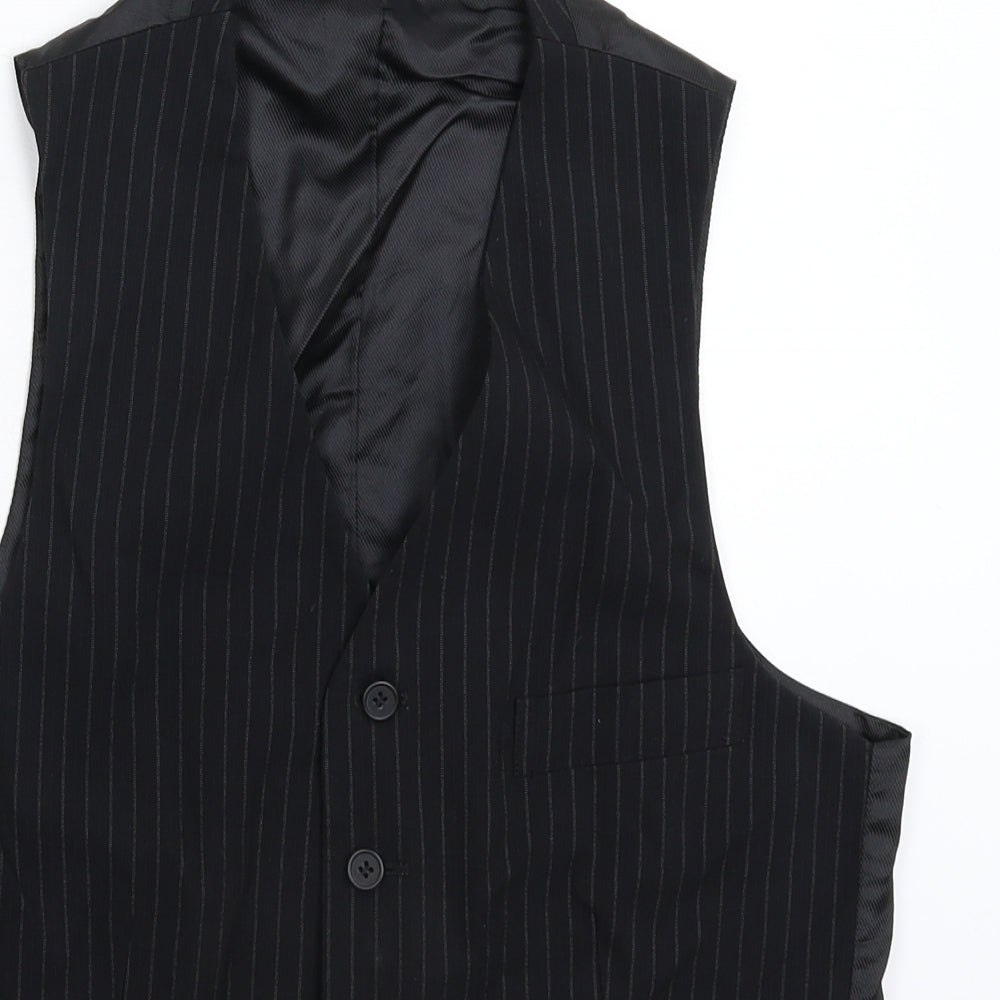 Primark Mens Black Striped  Jacket Suit Waistcoat Size S
