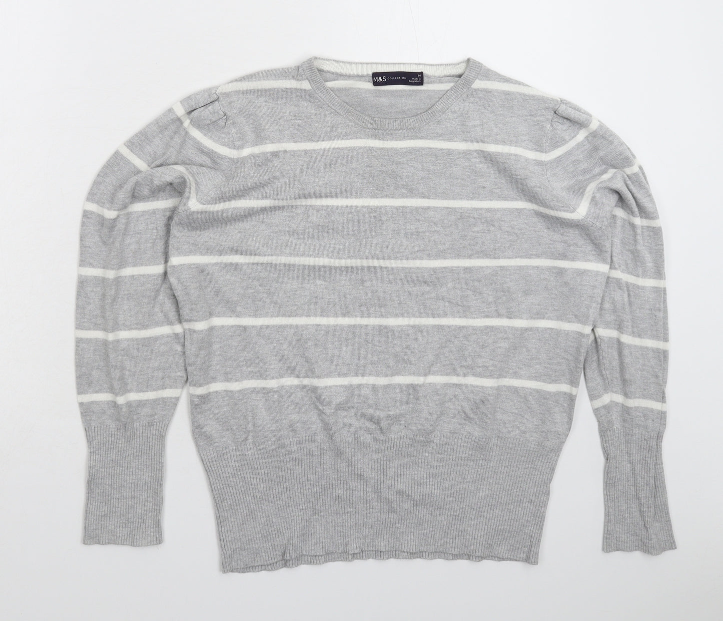 Marks and Spencer Womens Grey Striped Knit Pullover Jumper Size 14