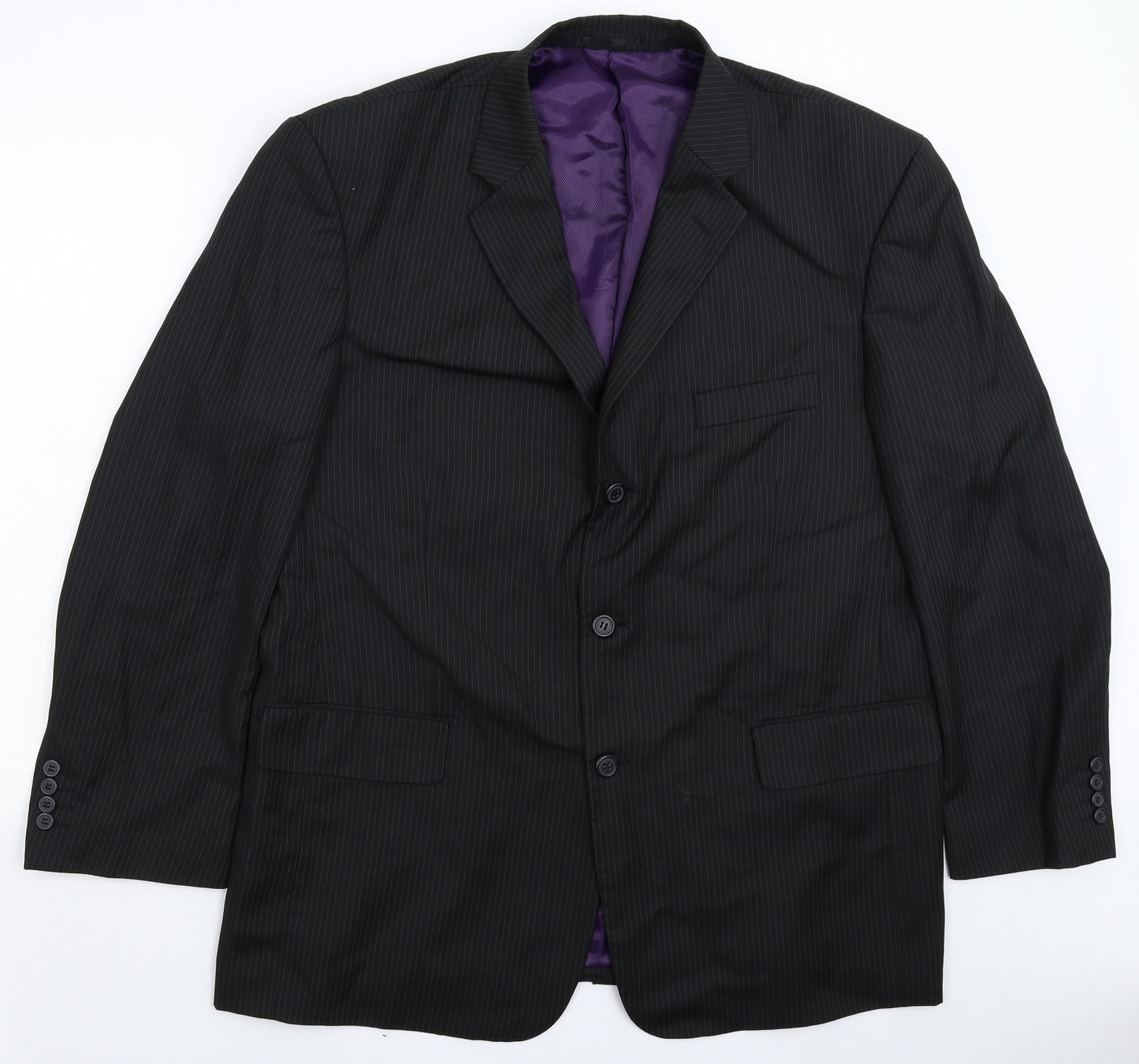 Pierre Remon Mens Black Striped  Jacket Suit Jacket Size 46