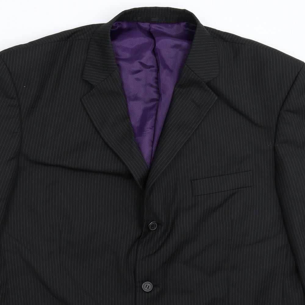 Pierre Remon Mens Black Striped  Jacket Suit Jacket Size 46