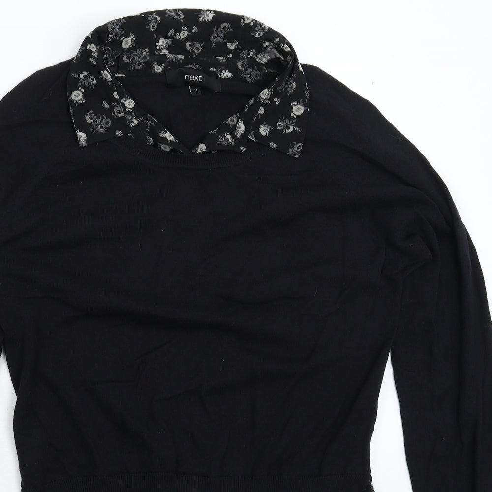 NEXT Womens Black Floral Knit Pullover Jumper Size 14