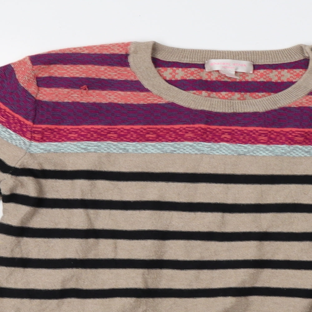 Gharani Strok Womens Brown Striped Knit Pullover Sweatshirt Size L