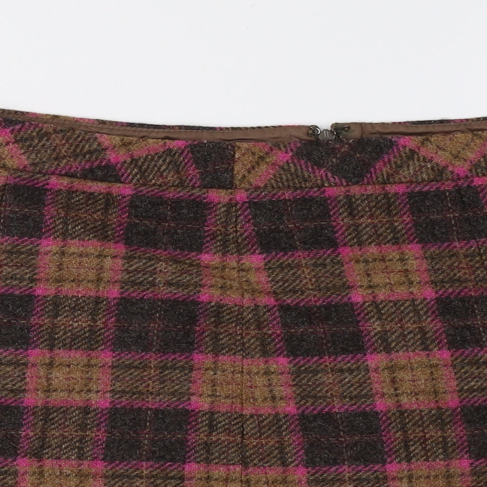 Jigsaw Womens Brown Check  A-Line Skirt Size 14