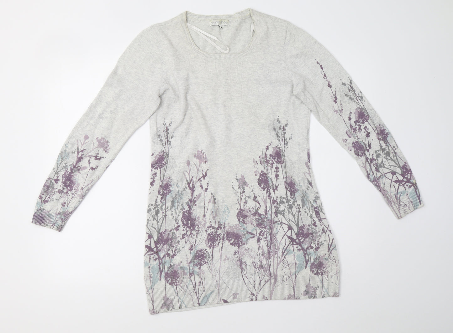 Debenhams Womens Grey Floral Knit Henley Sweatshirt Size 12