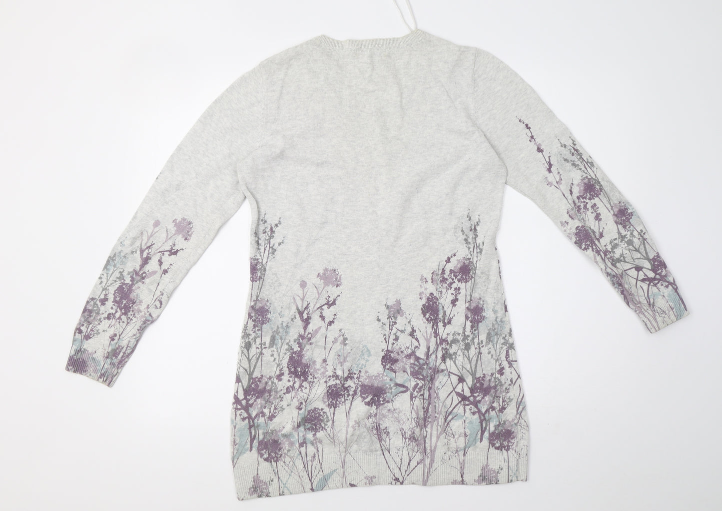 Debenhams Womens Grey Floral Knit Henley Sweatshirt Size 12