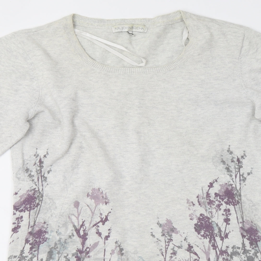 Debenhams Womens Grey Floral Knit Henley Sweatshirt Size 12