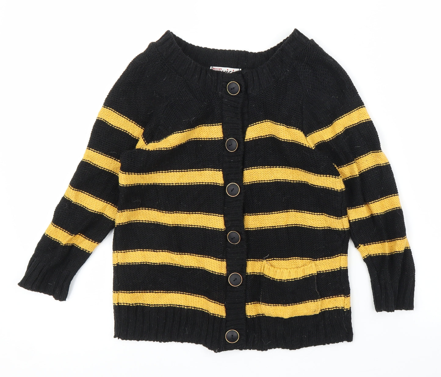 Oysis Girls Black Striped  Cardigan Jumper Size 12 Years