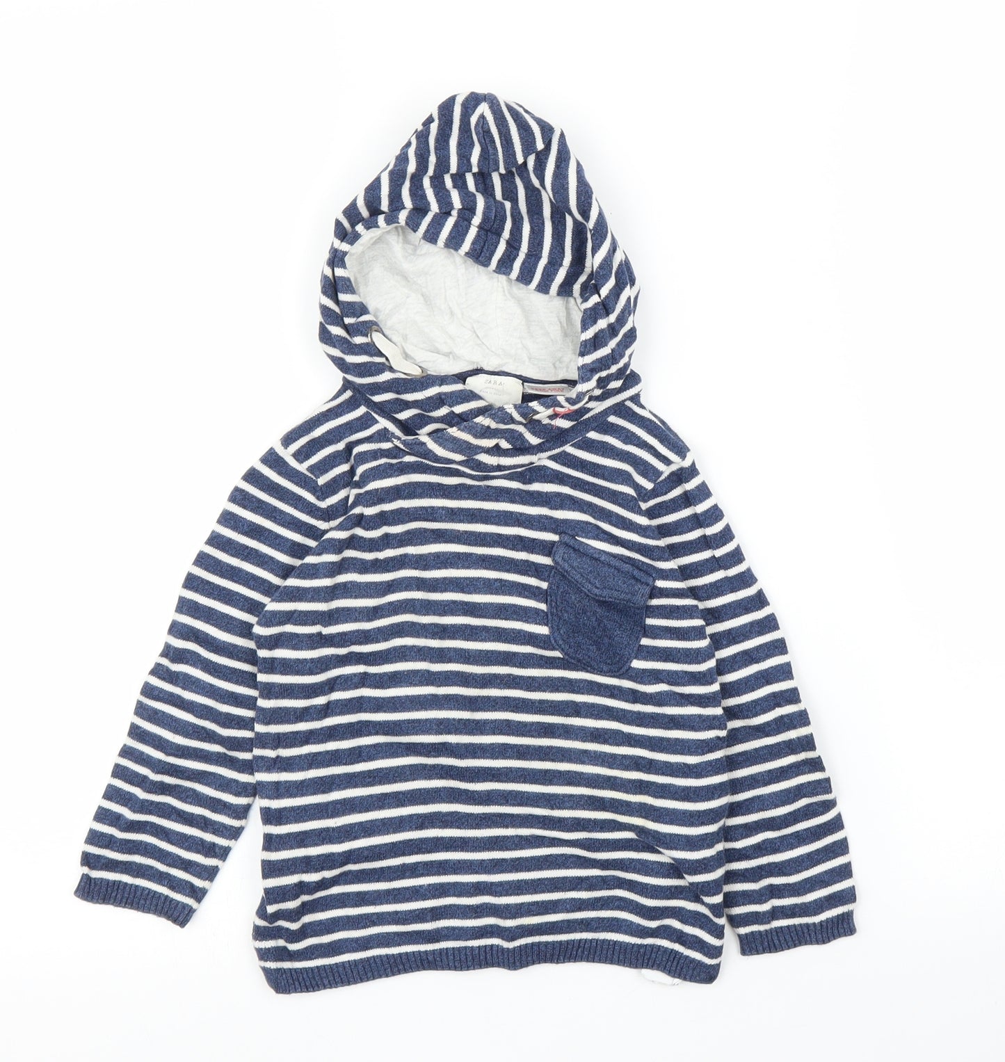Zara Boys Blue Striped  Pullover Hoodie Size 3-4 Years