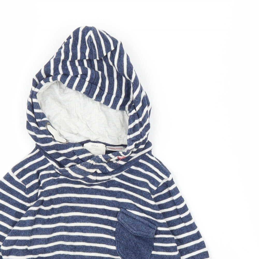 Zara Boys Blue Striped  Pullover Hoodie Size 3-4 Years