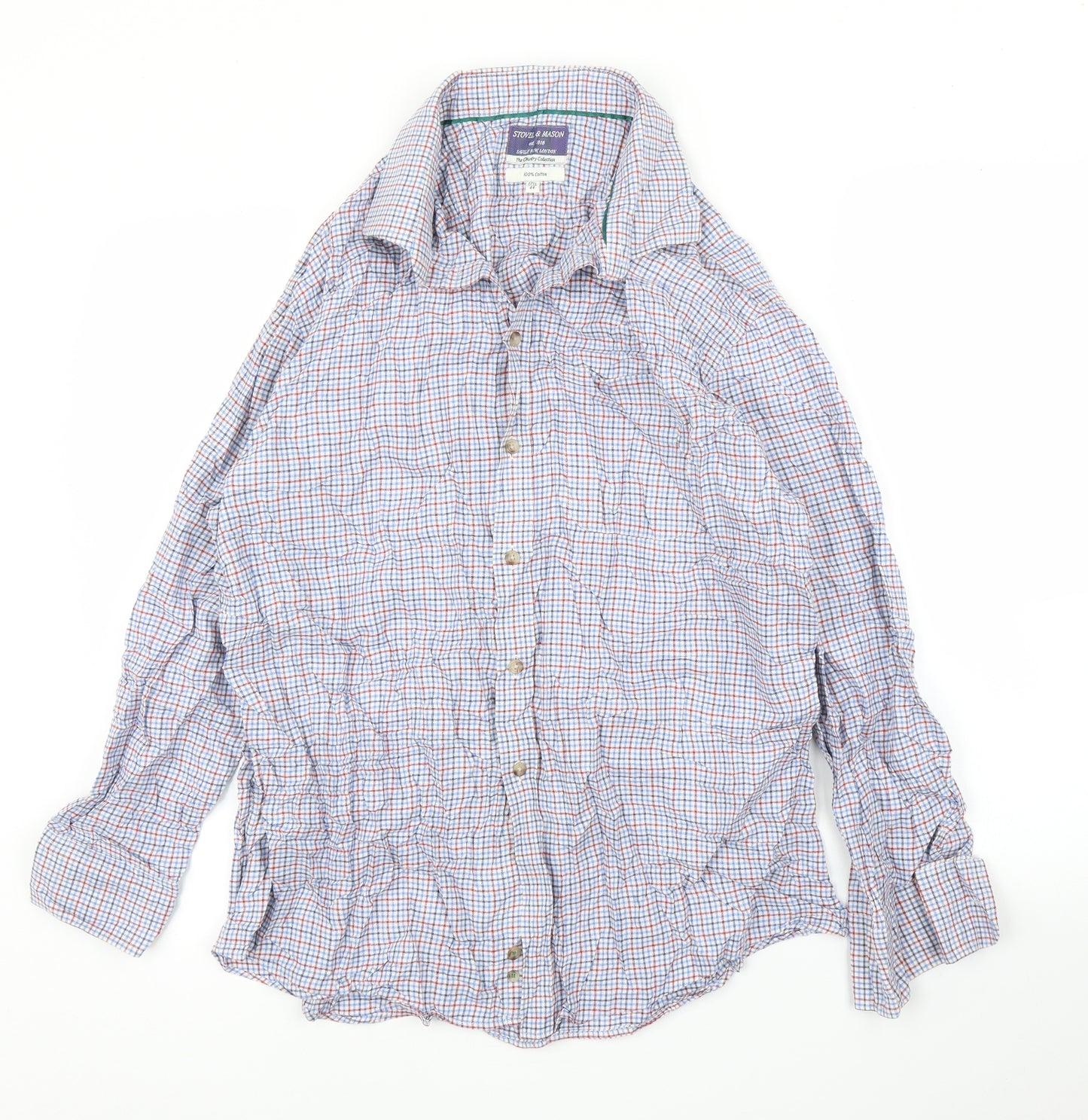 Stovel & Mason Mens Blue Check   Button-Up Size 17.5
