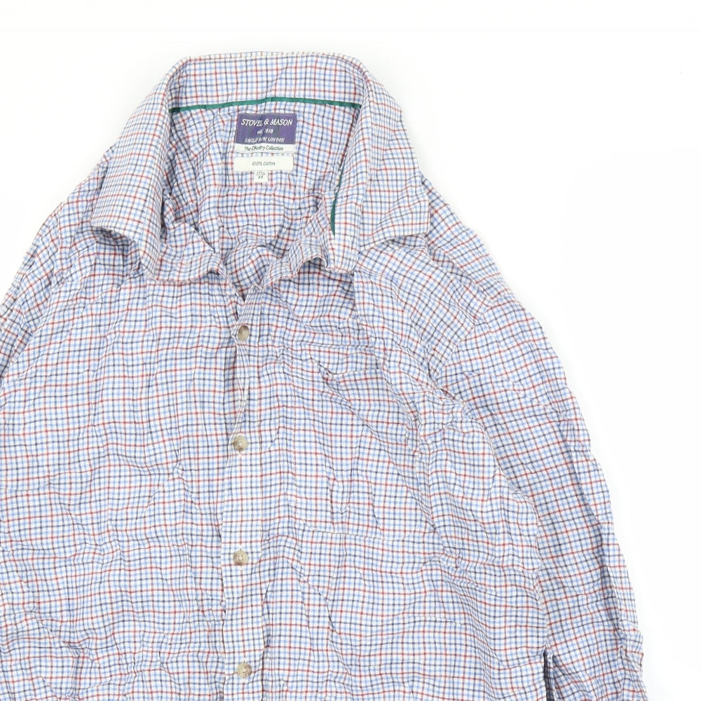 Stovel & Mason Mens Blue Check   Button-Up Size 17.5