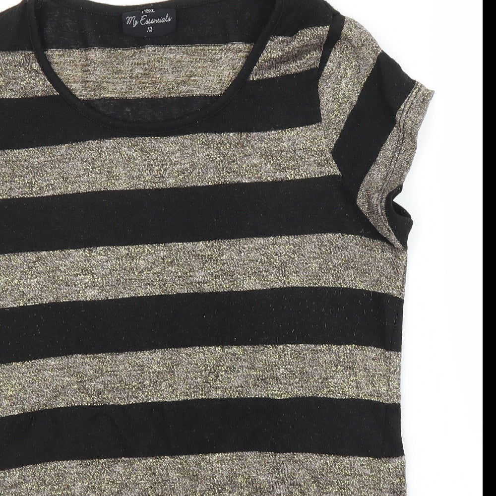 NEXT Womens Black Striped  Basic T-Shirt Size 12