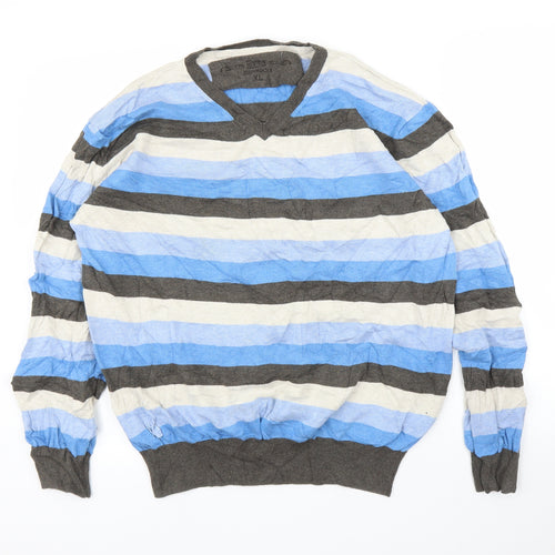 Debenhams Mens Blue Striped  Pullover Jumper Size XL