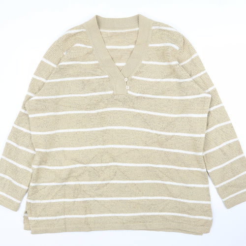 Elisabeth Womens Beige Striped  Pullover Jumper Size L