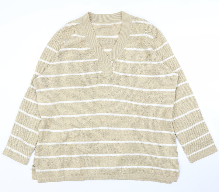 Elisabeth Womens Beige Striped  Pullover Jumper Size L