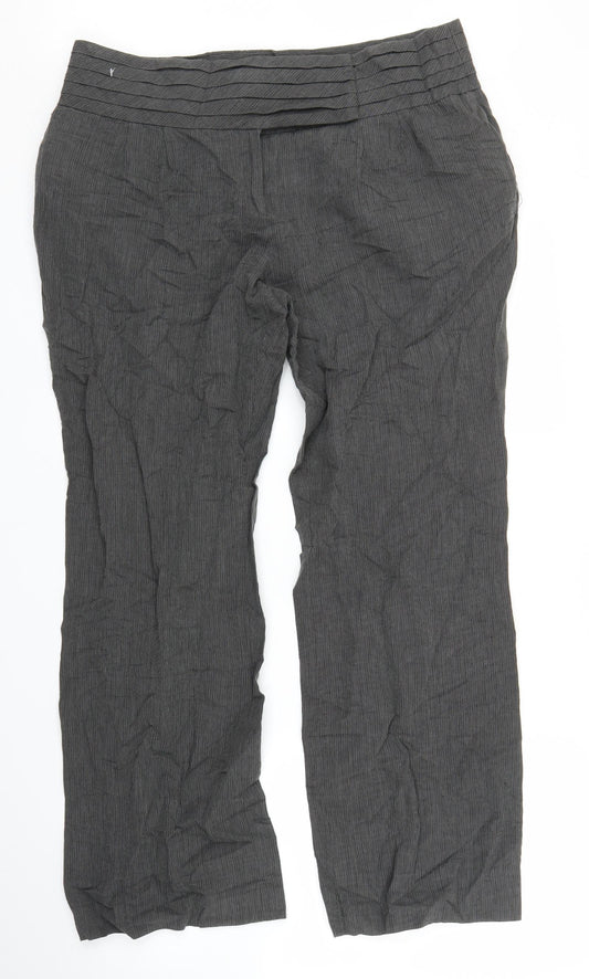 Front view of Next women’s grey trousers, size UK 16, 27-inch leg