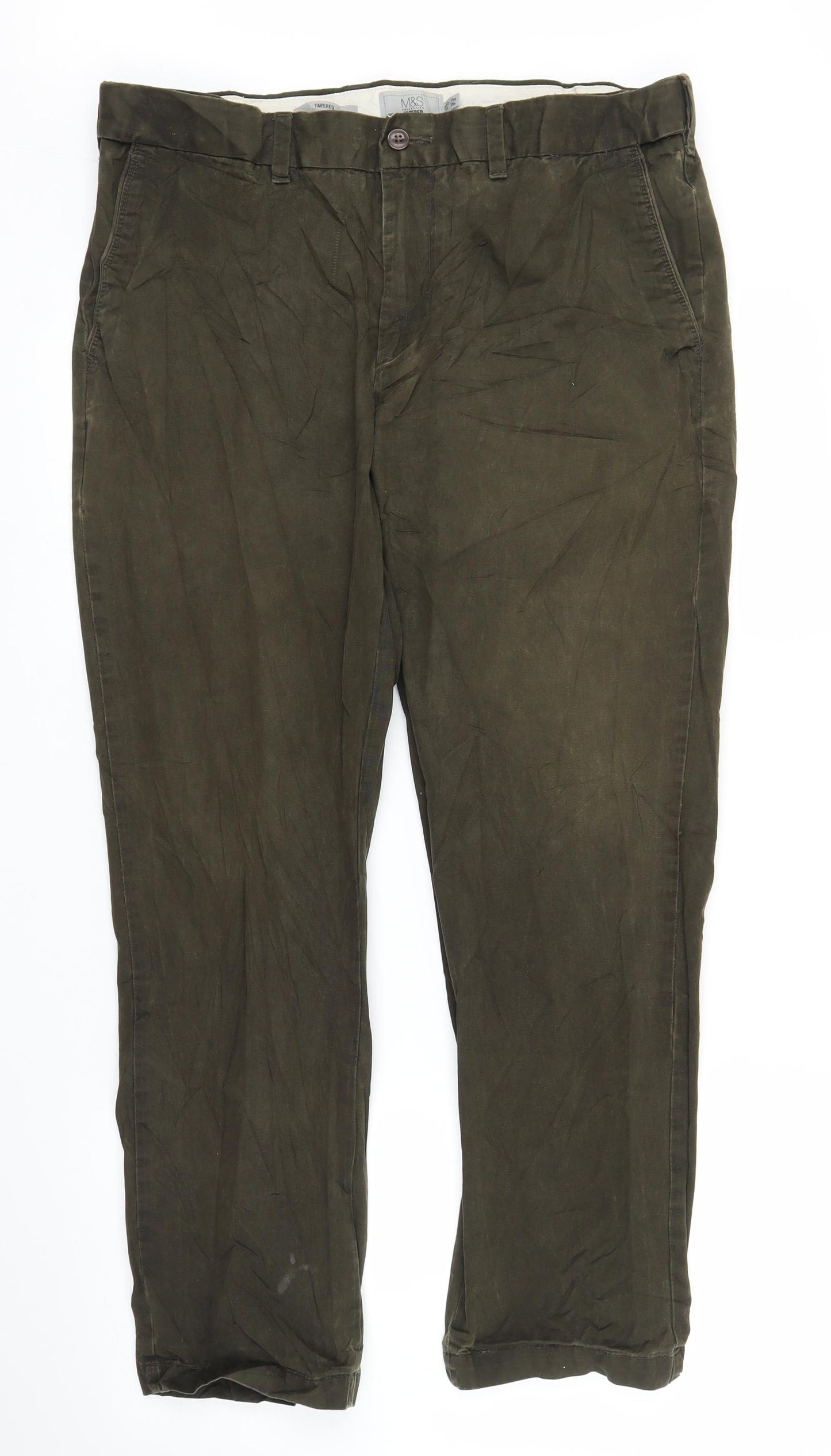 M&S Mens Green   Chino Trousers Size 34 in L26 in