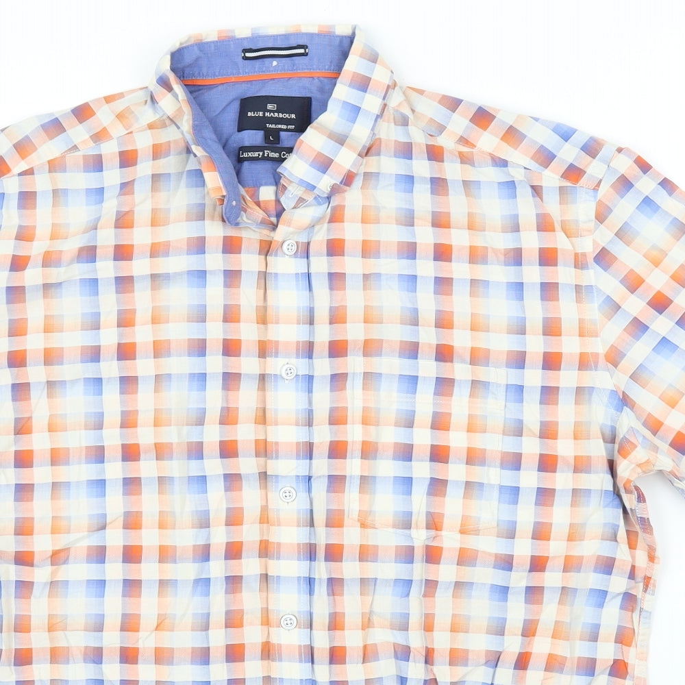 Blue Harbour Mens Orange Check   Button-Up Size L