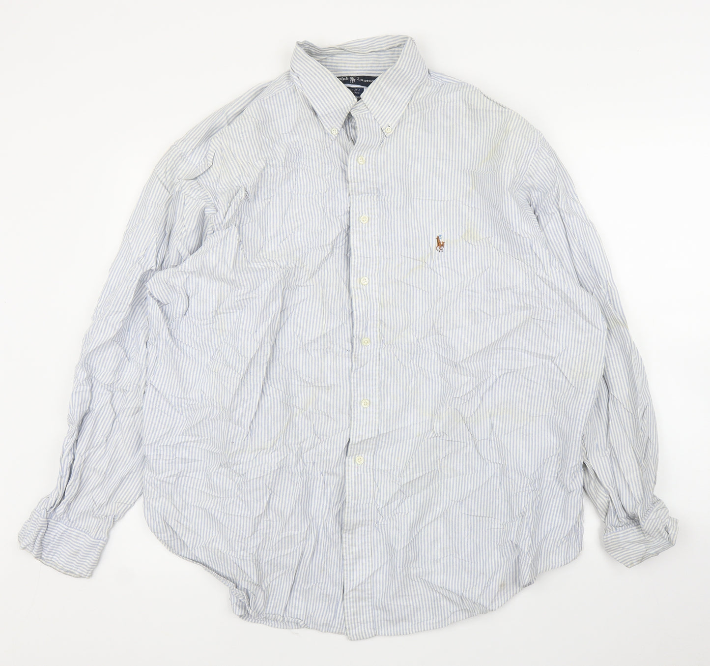 Ralph Lauren Mens Blue Striped   Button-Up Size 17.5