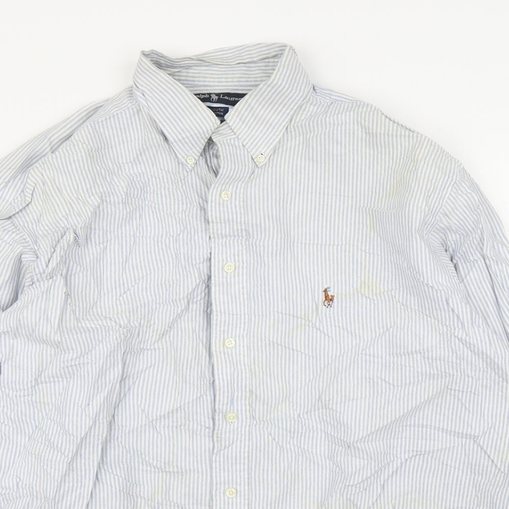 Ralph Lauren Mens Blue Striped   Button-Up Size 17.5