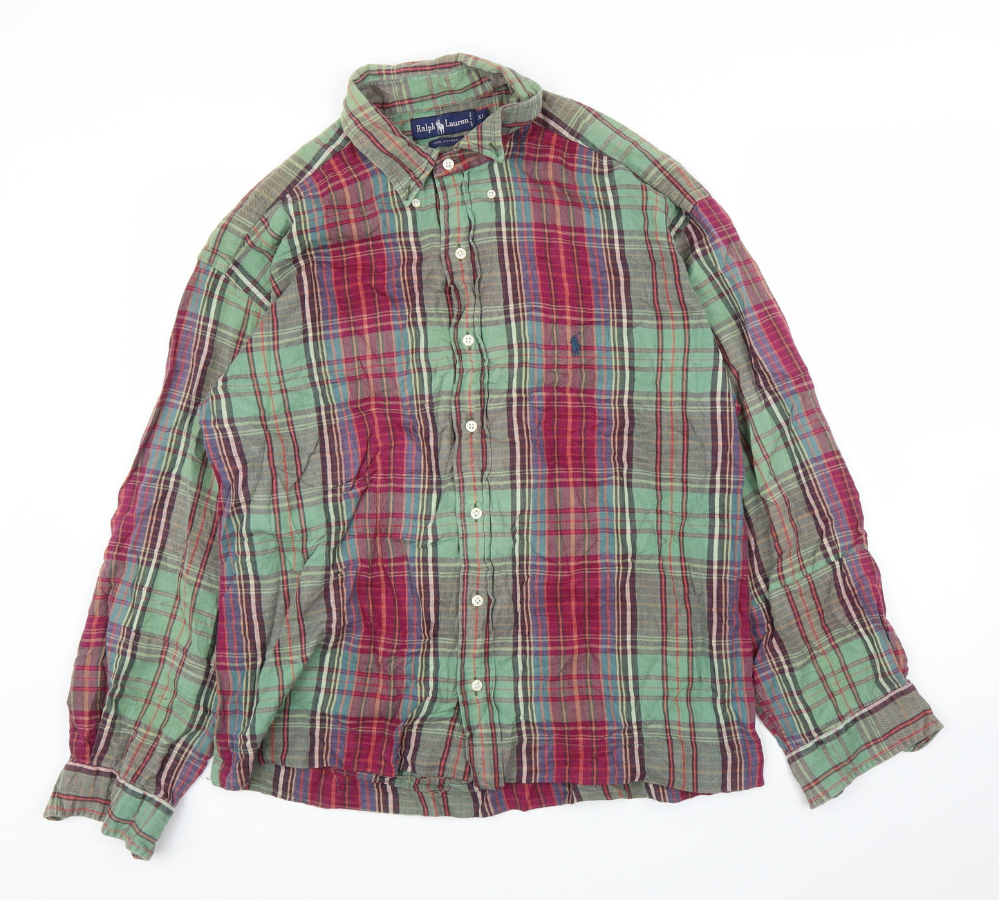 Ralph Lauren Mens Green Plaid   Button-Up Size XL