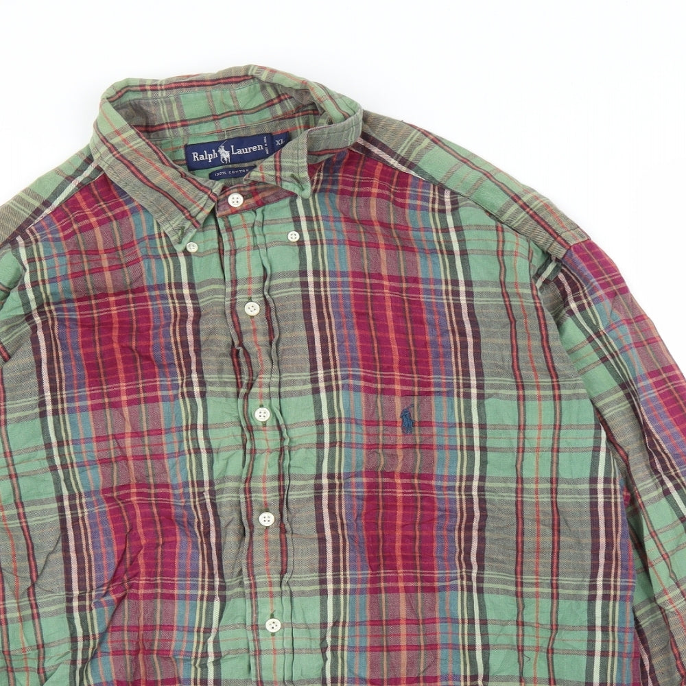 Ralph Lauren Mens Green Plaid   Button-Up Size XL
