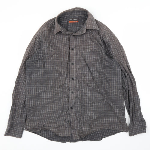 M&S Mens Brown Check   Button-Up Size 16