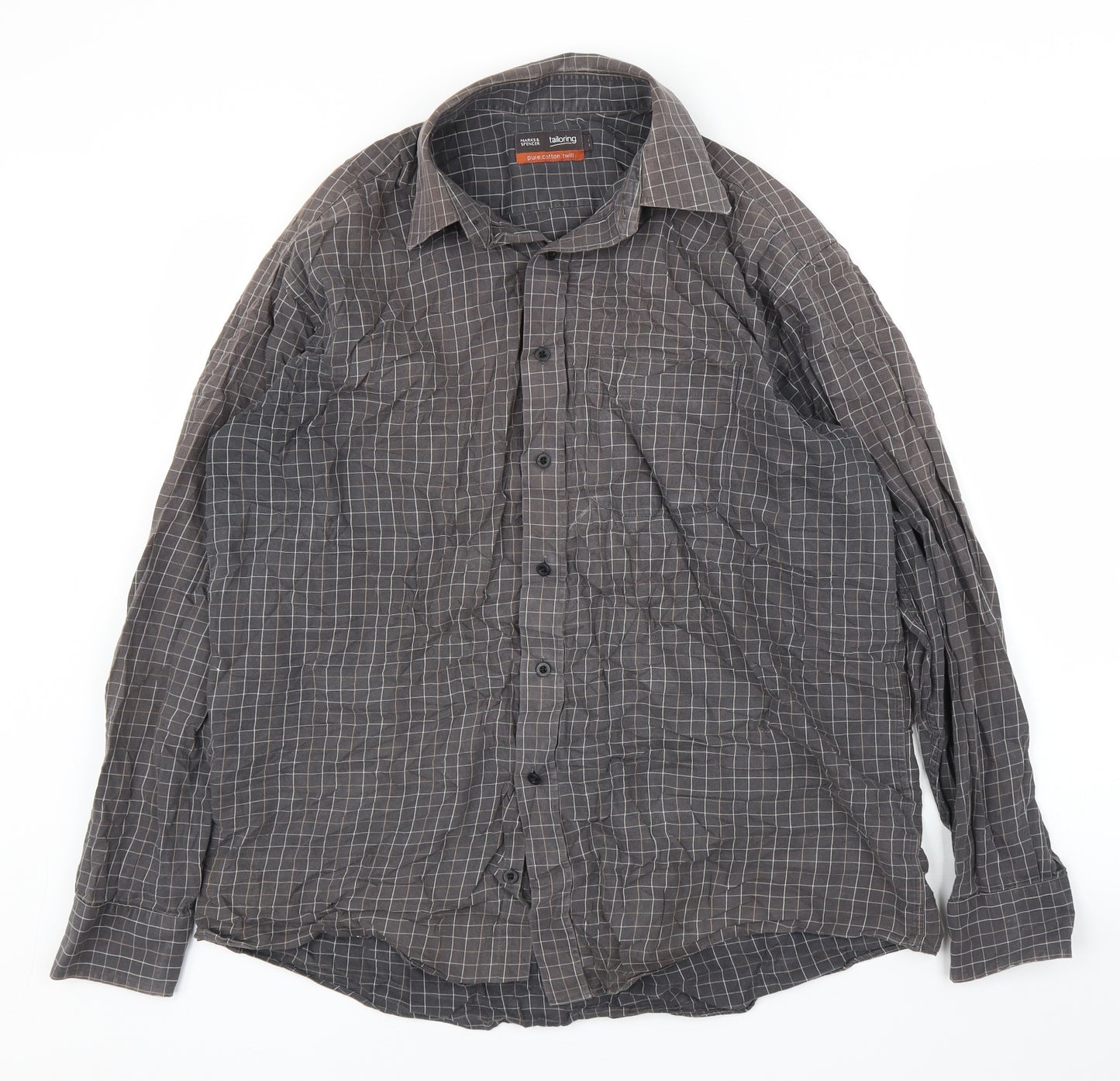 M&S Mens Brown Check   Button-Up Size 16