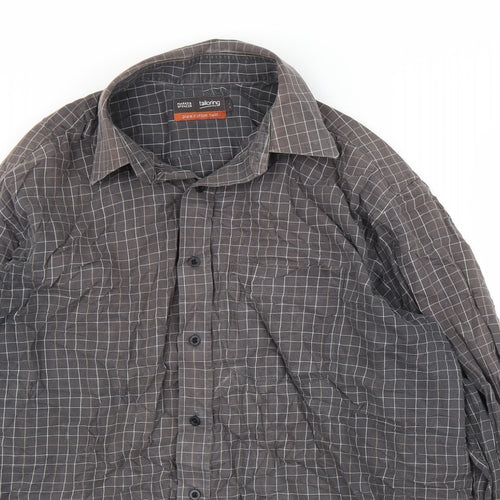 M&S Mens Brown Check   Button-Up Size 16