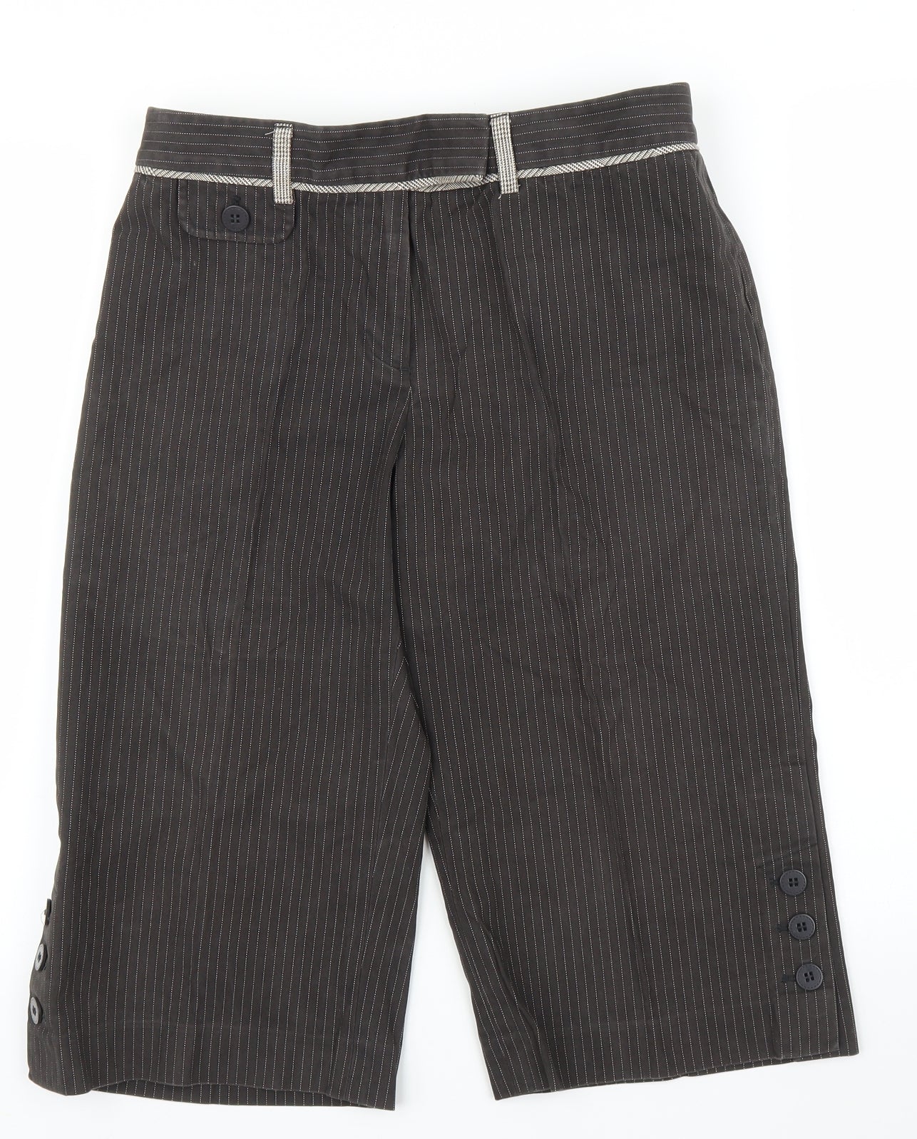 M&S Womens Brown Striped  Capri Trousers Size 12