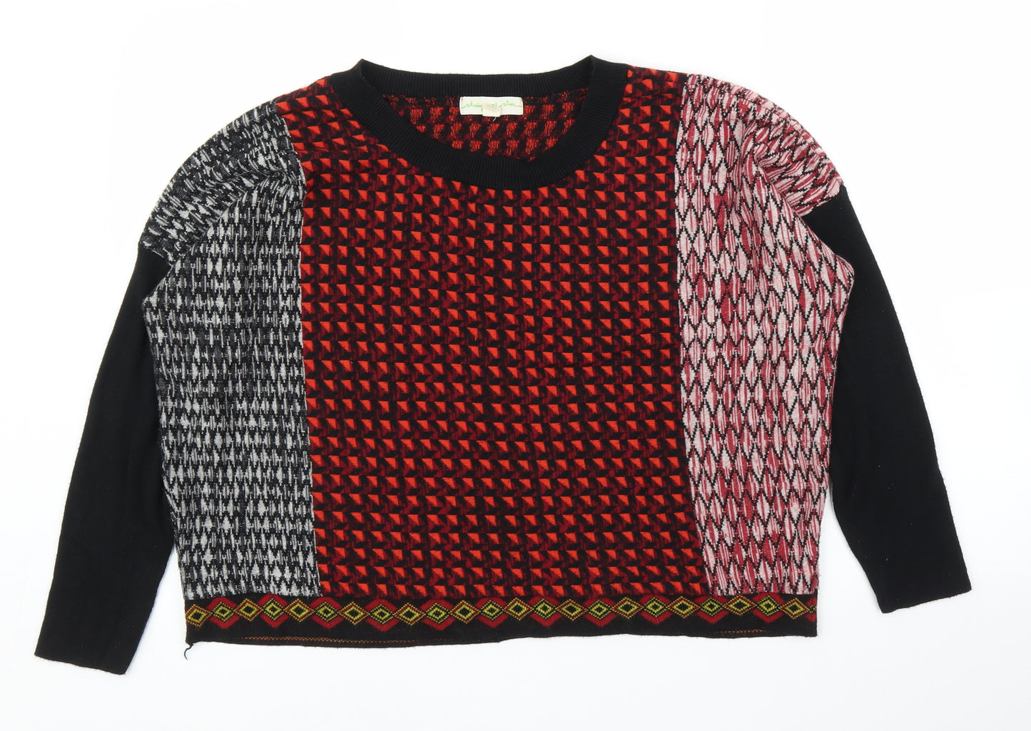 Staring at Stars Womens Black Argyle/Diamond  Pullover Jumper Size L