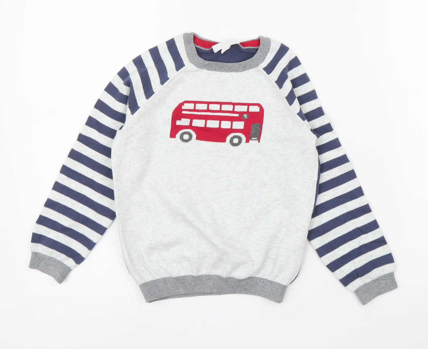 Little White Company Boys Grey Striped  Pullover Jumper Size 5-6 Years