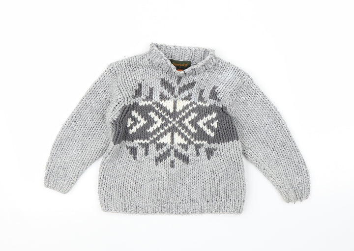 Timberland Girls Grey Fair Isle  Pullover Jumper Size 3 Years