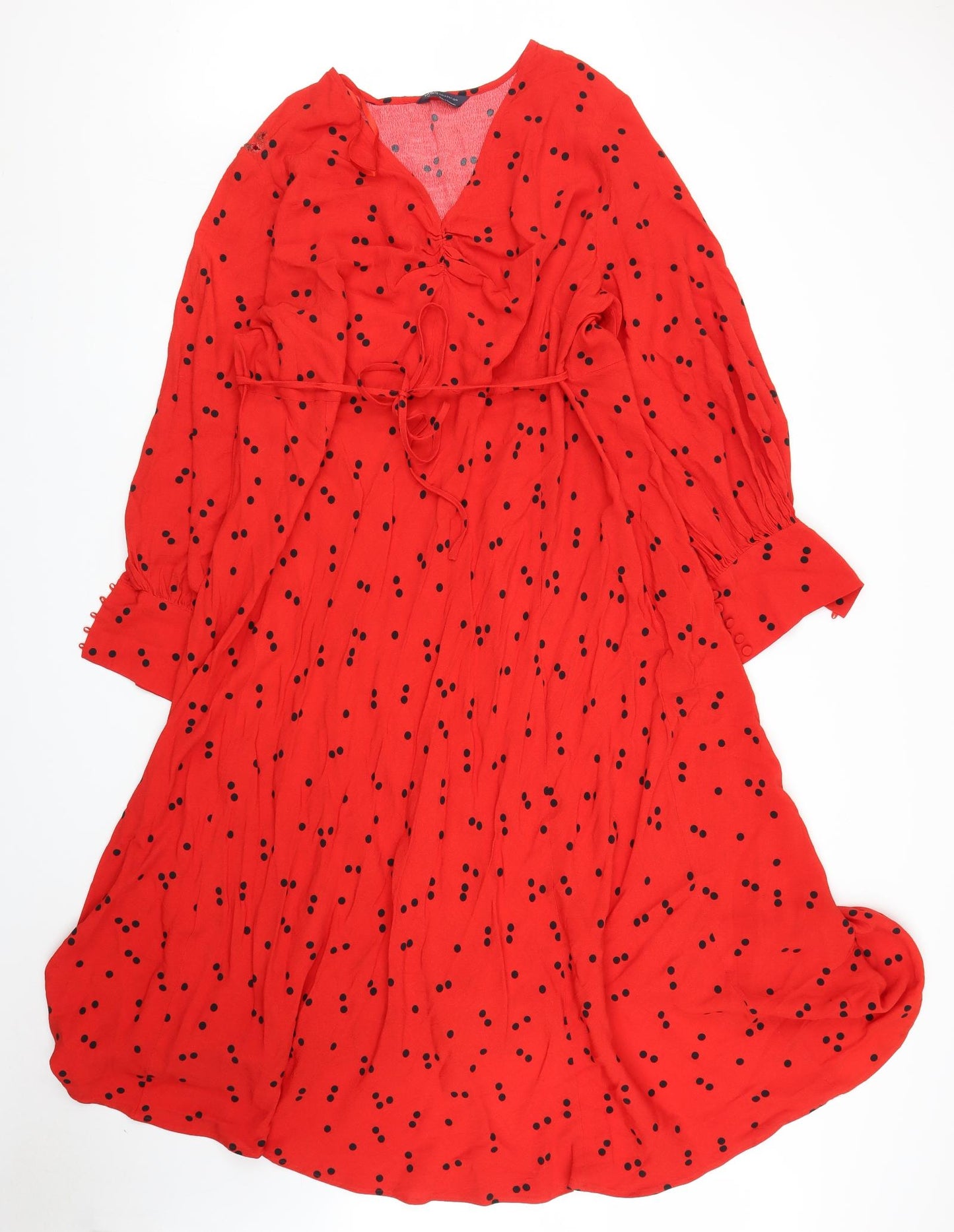 M&S Womens Red Polka Dot  Fit & Flare  Size 24