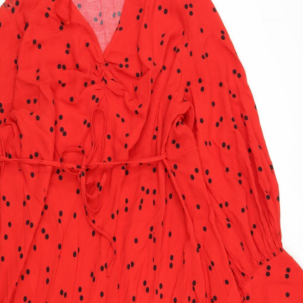 M&S Womens Red Polka Dot  Fit & Flare  Size 24