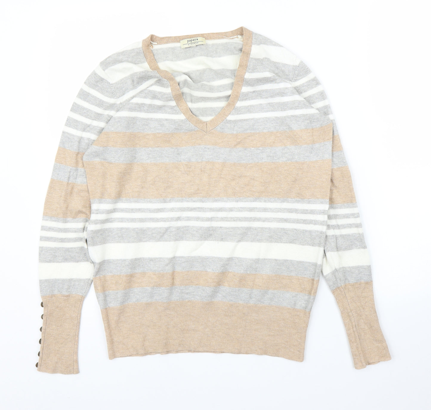 Papaya Womens Beige Striped  Pullover Jumper Size 16