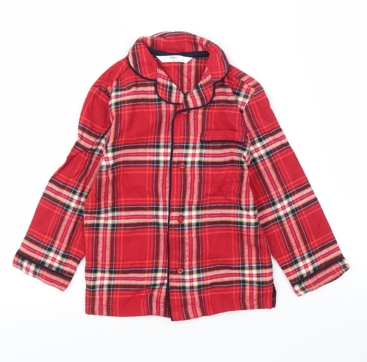M&S Girls Red Plaid Basic Button-Up Size 3-4 Years