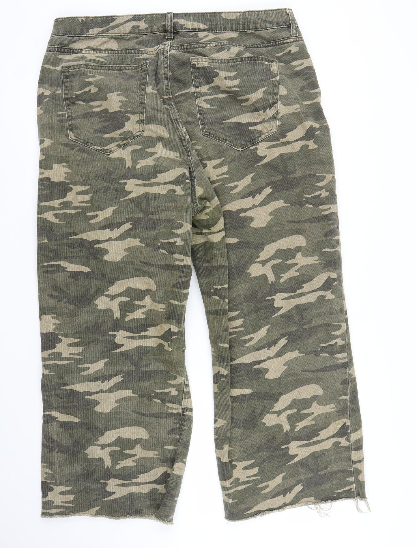 Primark Womens Green Camouflage Denim Cropped Jeans Size 18 L21 in