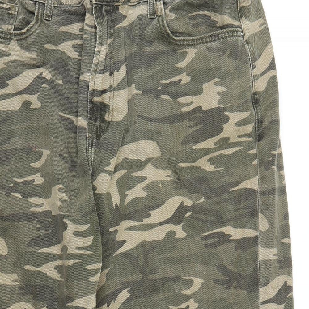 Primark Womens Green Camouflage Denim Cropped Jeans Size 18 L21 in