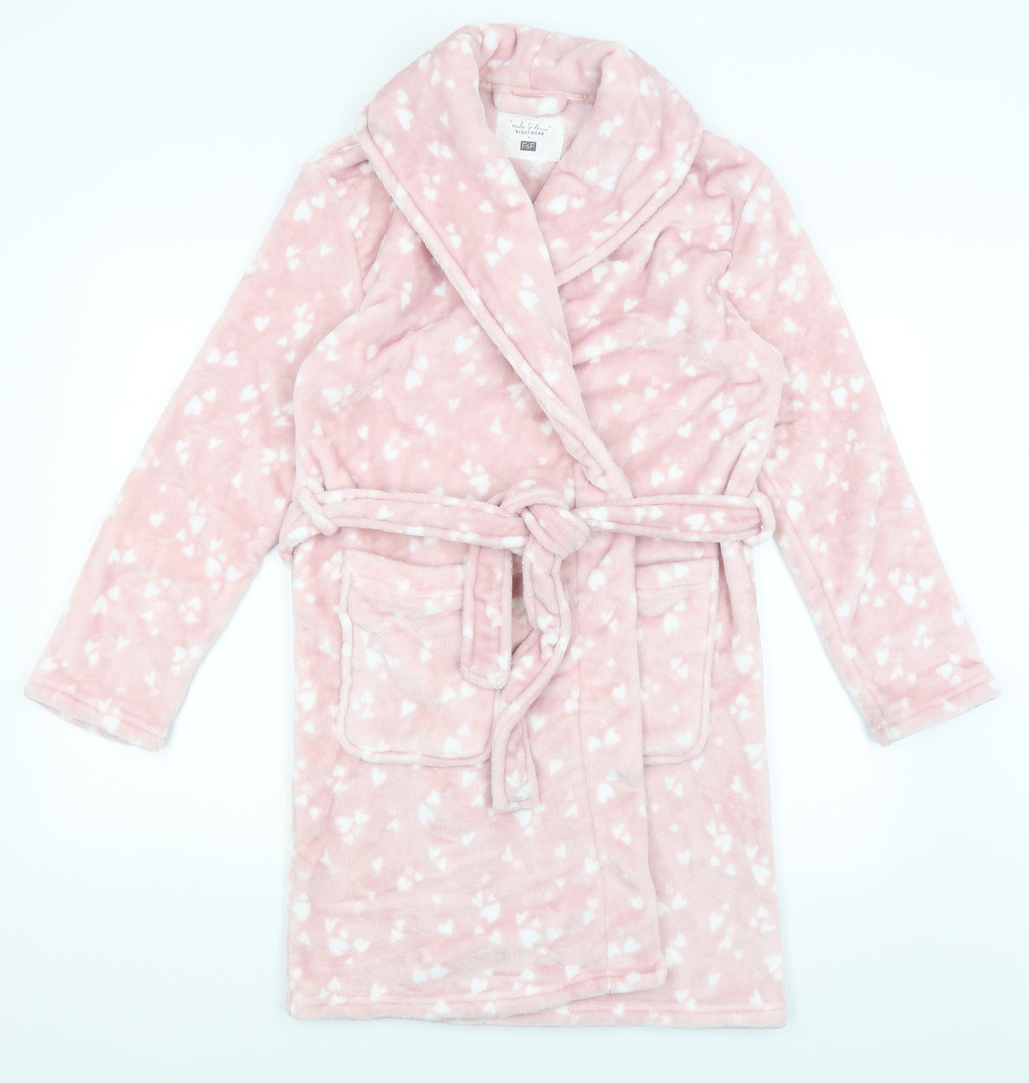 F&F Womens Pink Solid  Kimono Gown Size M  - Hearts