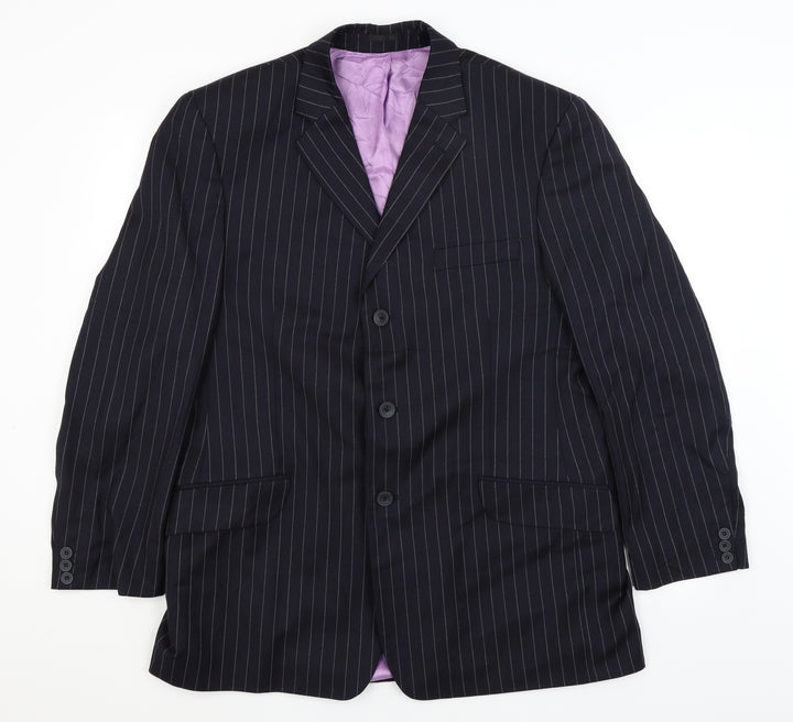Fellini Mens Blue Striped Jacket Blazer Size L
