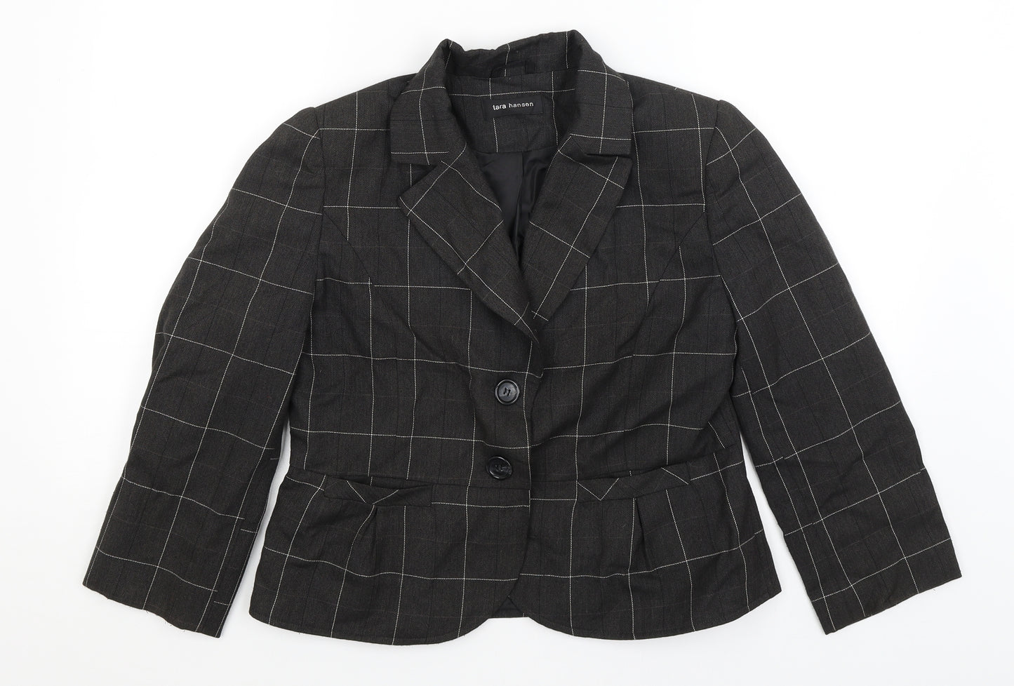 Tara Hansen Womens Black Check  Jacket Blazer Size 14