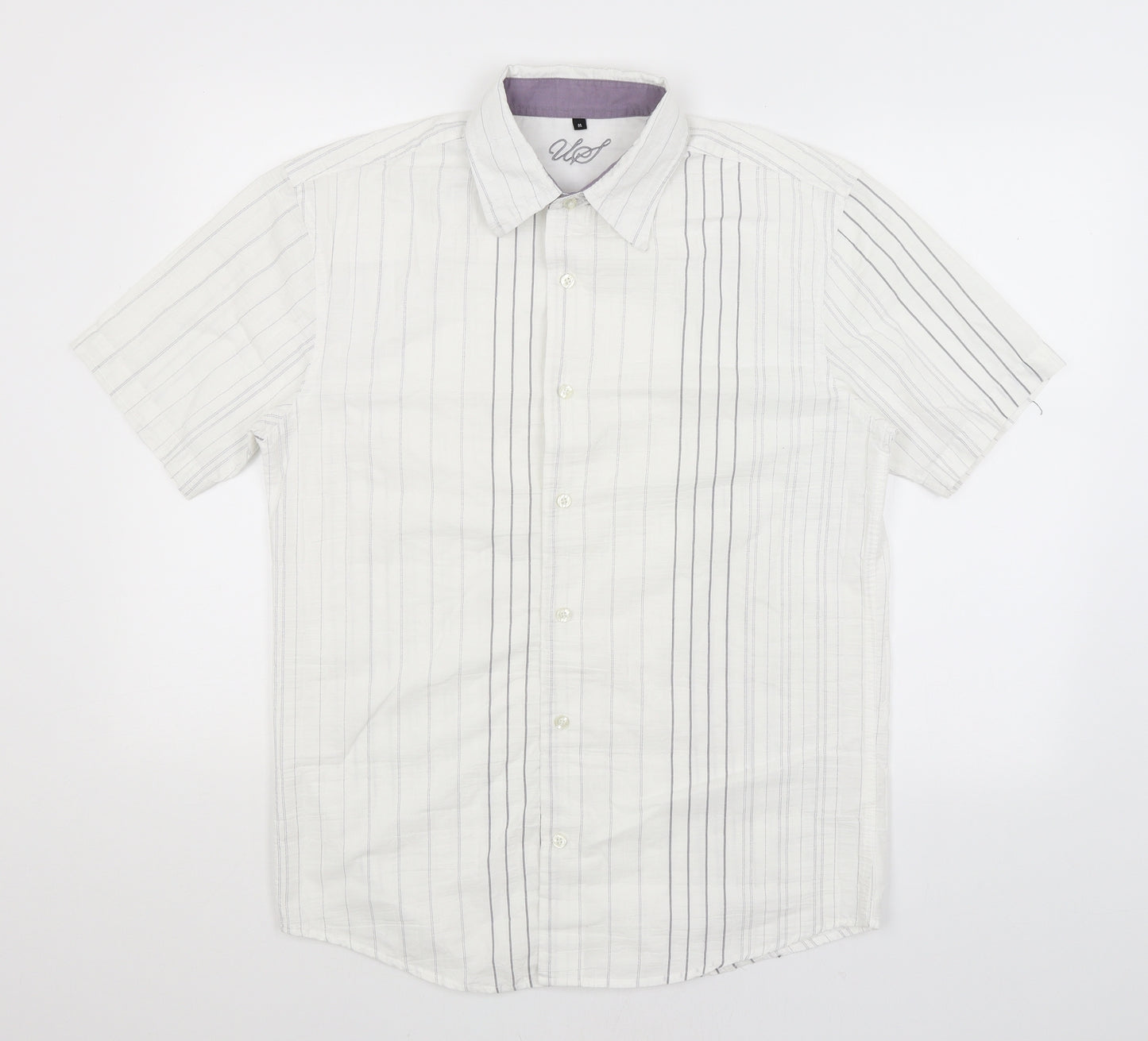 Urban Spirit Mens White Striped   Button-Up Size M