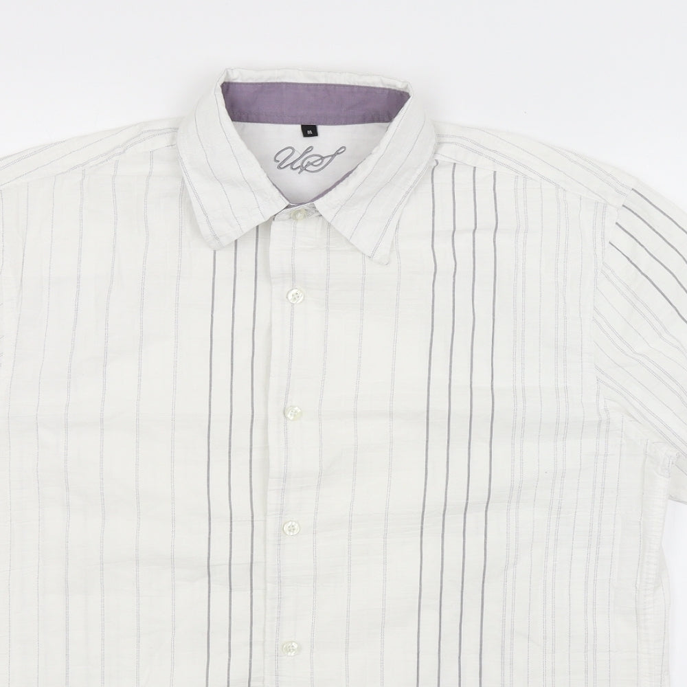 Urban Spirit Mens White Striped   Button-Up Size M