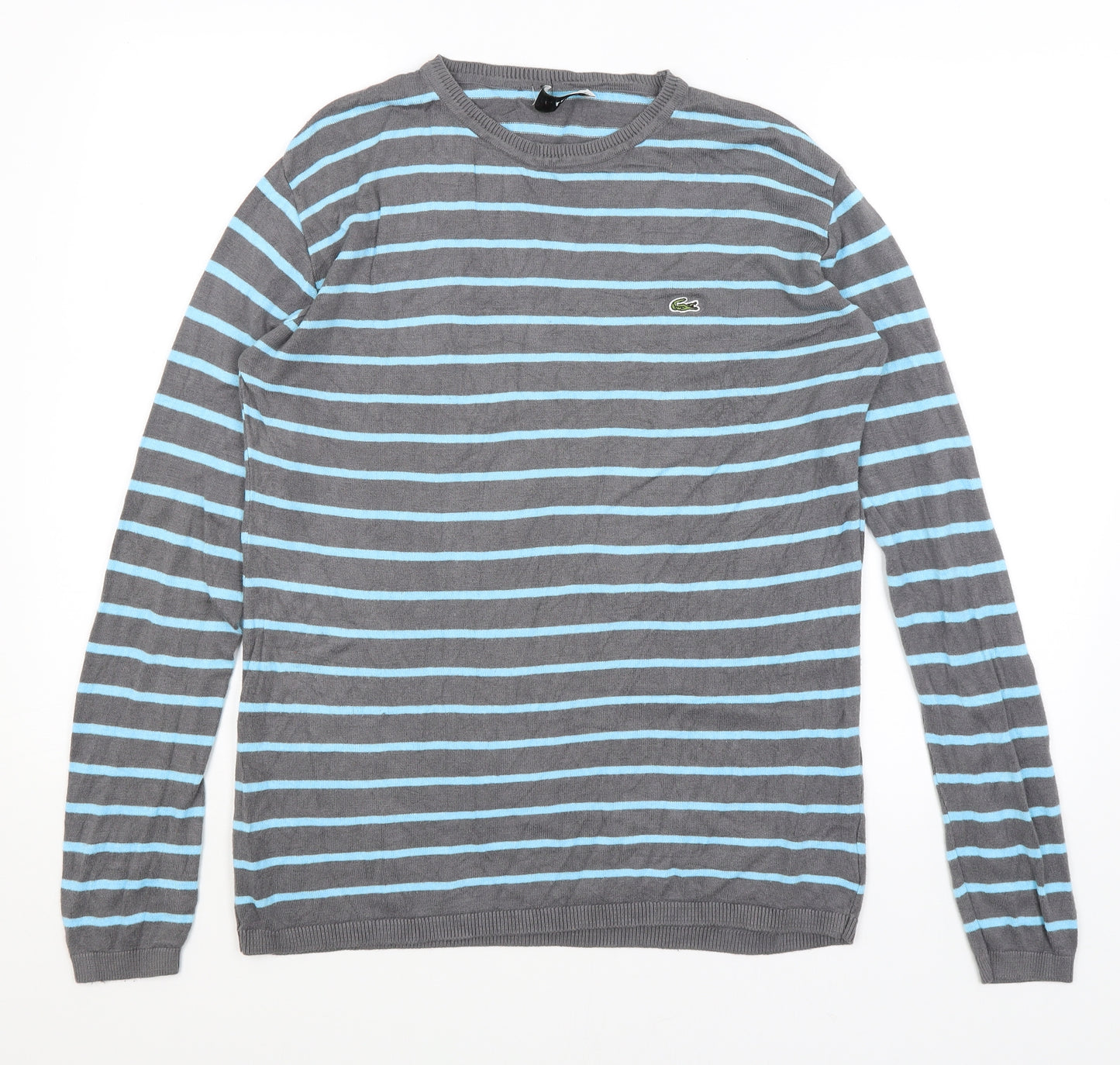 Lacoste Mens Grey Striped  Pullover Jumper Size L